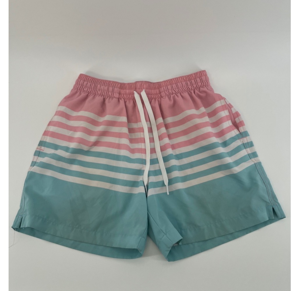 Chubbies Swim Trunks Mens Small Pink Teal Striped 5.5" Inseam Elastic Waist